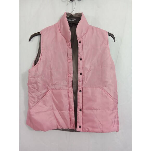 Pink‎ And Gray Womens Vest Medium Reversible snap - Picture 2 of 7